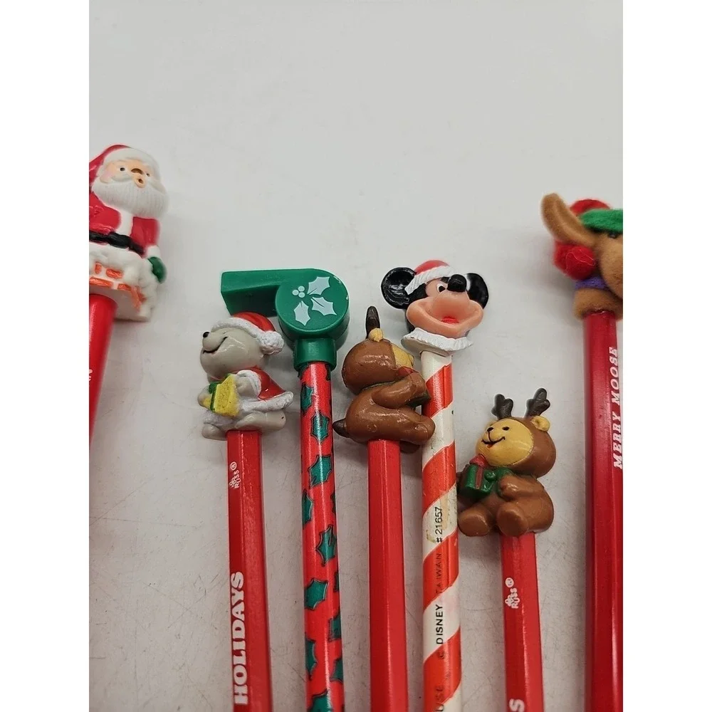 Vintage Novelty  Pencils w/ Toppers LOT 80s 90s Lot Of 22 Christmas Theme School